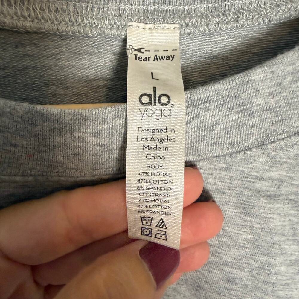 Alo Yoga Gray Double Take Raglan Long Sleeve Cropped Pullover Sweatshirt L - Picture 7 of 7